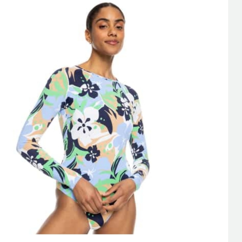 NWT Roxy Blue Green One Piece Swimwear with Long Sleeves Size L